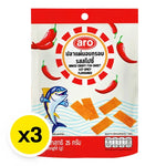 ARO Baked Crispy Fish Sheet Hot Spicy Flavor snack, 25g x 3 packs, dry grocery, crunchy seafood snack in spicy seasoning.