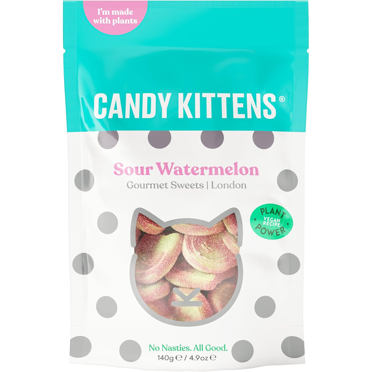 Candy Kittens Sour Watermelon gourmet sweets in bright packaging, showcasing colorful watermelon-shaped confectionery snacks.
