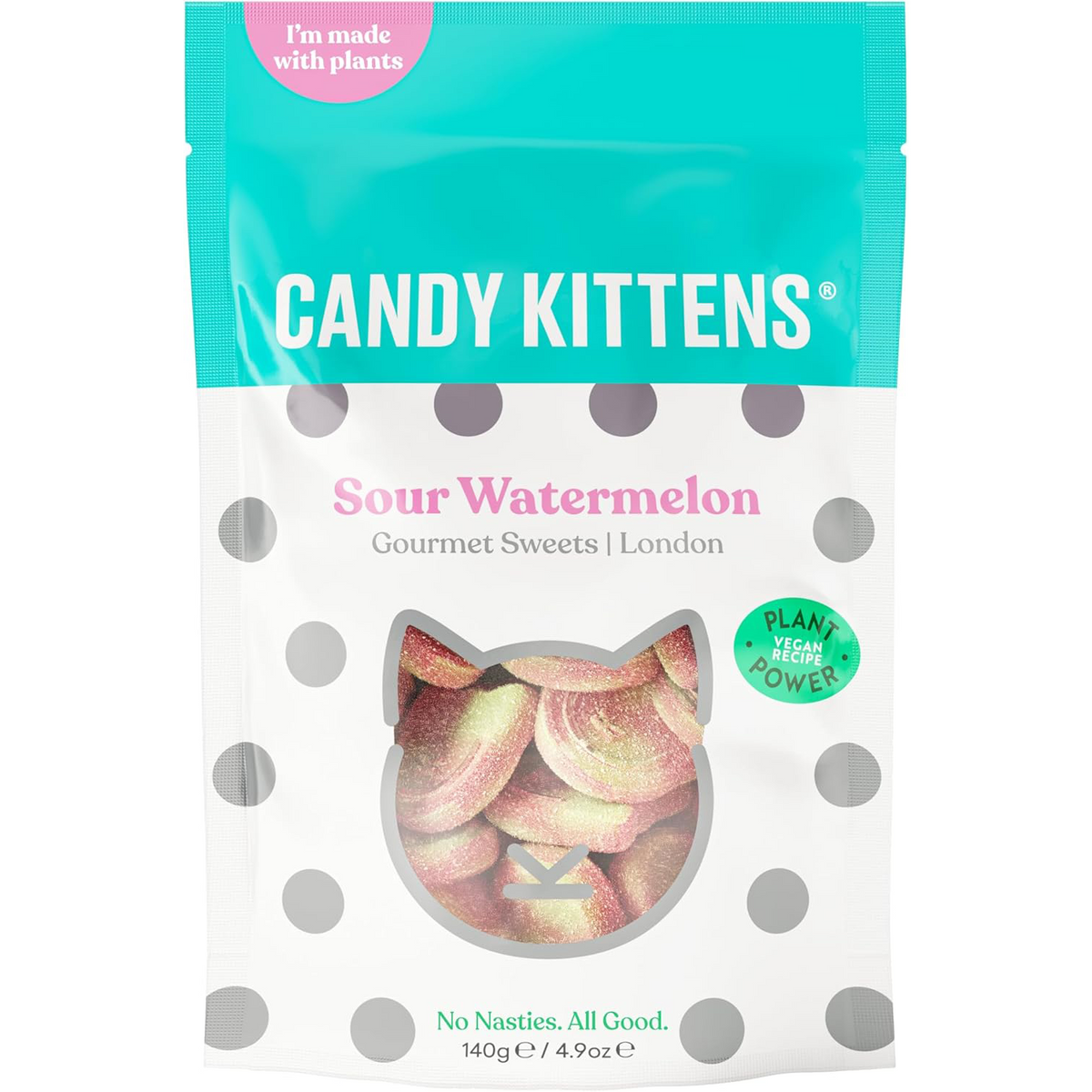 Candy Kittens Sour Watermelon gourmet sweets in bright packaging, showcasing colorful watermelon-shaped confectionery snacks.