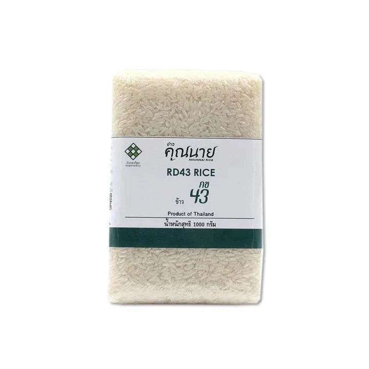 Organic Khunnai Rice RD43 yellow brown dry grocery product, 1kg bag from Khunnai Rice with visible rice grains.
