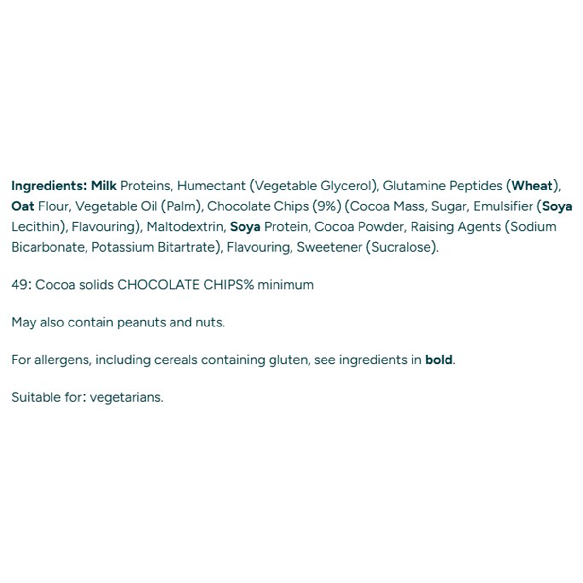 Protein Brownie Chocolate Chip confectionery snack with a chewy brownie texture and chocolate chips visible in the image.