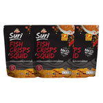 Chaolay Fish Crisps with Squid, 40g packs, featuring crispy seafood snacks with squid flavor, displayed in a colorful package.
