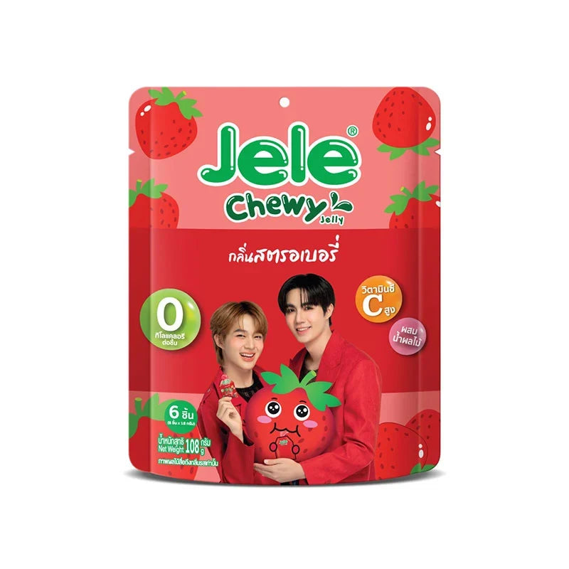 Jele Jelly Chewy Strawberry and Yoghurt snack packs, 108g x5, featuring colorful jelly candies in a clear plastic bag.