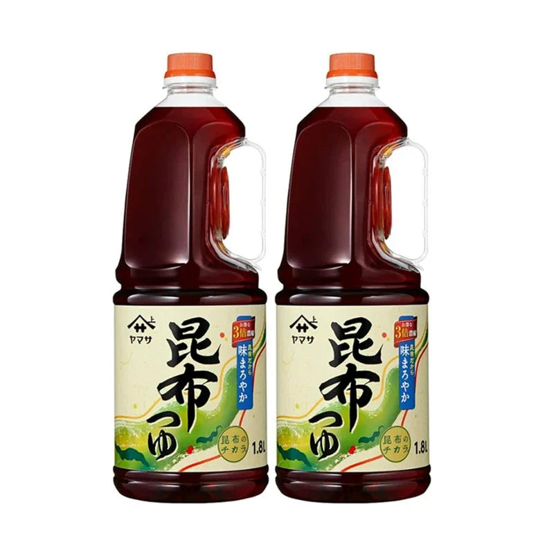 Yamasa Kombu Tsuyu soup base with Japanese soy sauce in dry grocery packaging, ideal for Japanese cooking and broths