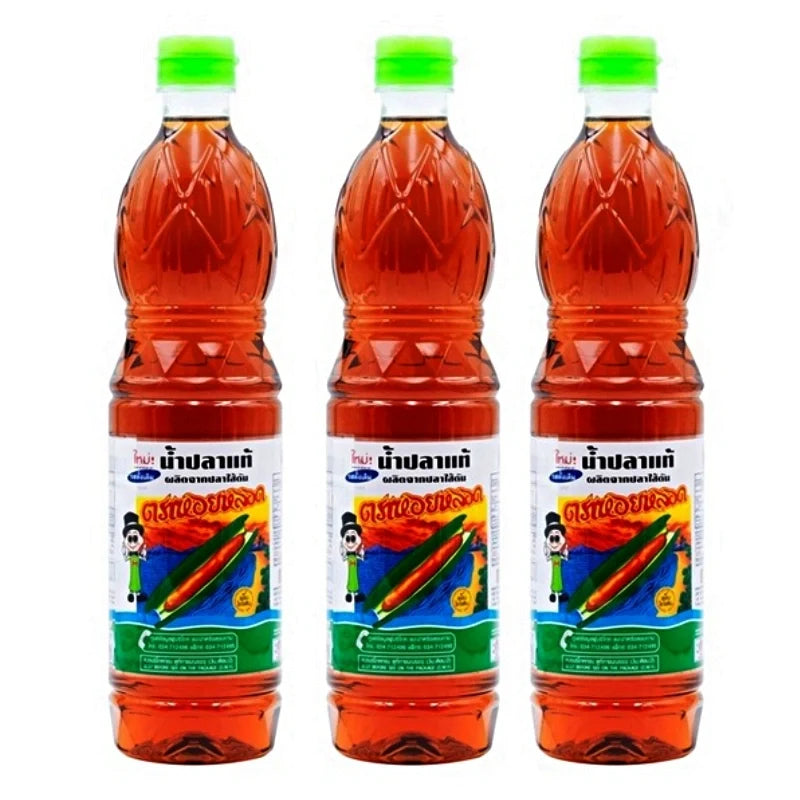 Razorclam Fish Sauce 700ml bottle, three packs, in a clear view showing the label and packaging for dry grocery use.