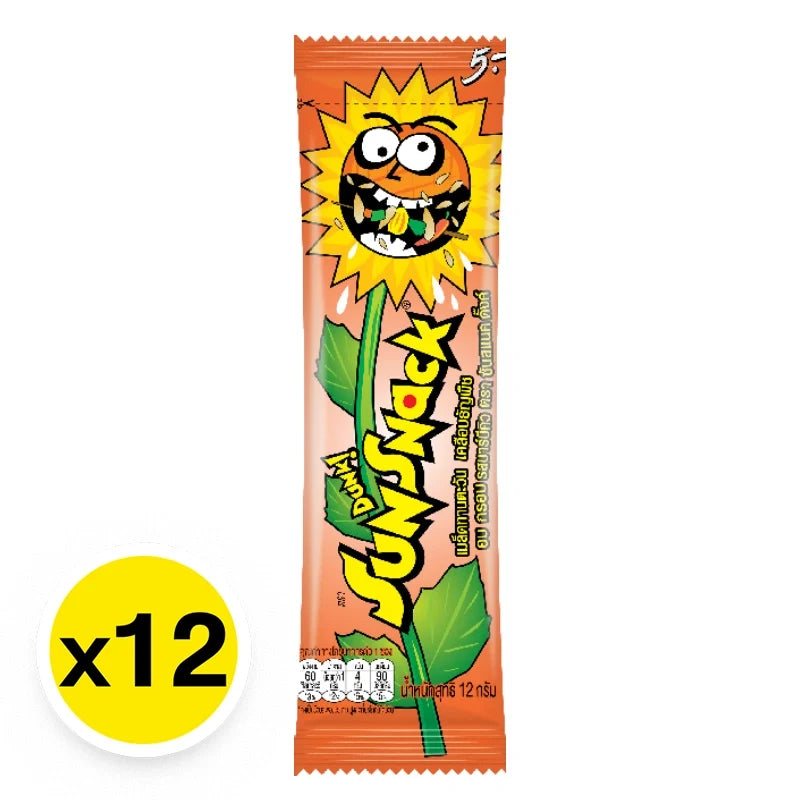 SunSnack Sunflower BBQ flavor snack pack, 12g, in colorful packaging, ideal for quick, savory snack enjoyment.