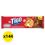 TIGO Cookies & Cream Filled Chocolate snack, 35g bar, showing the chocolate with cookies filling on the packaging.