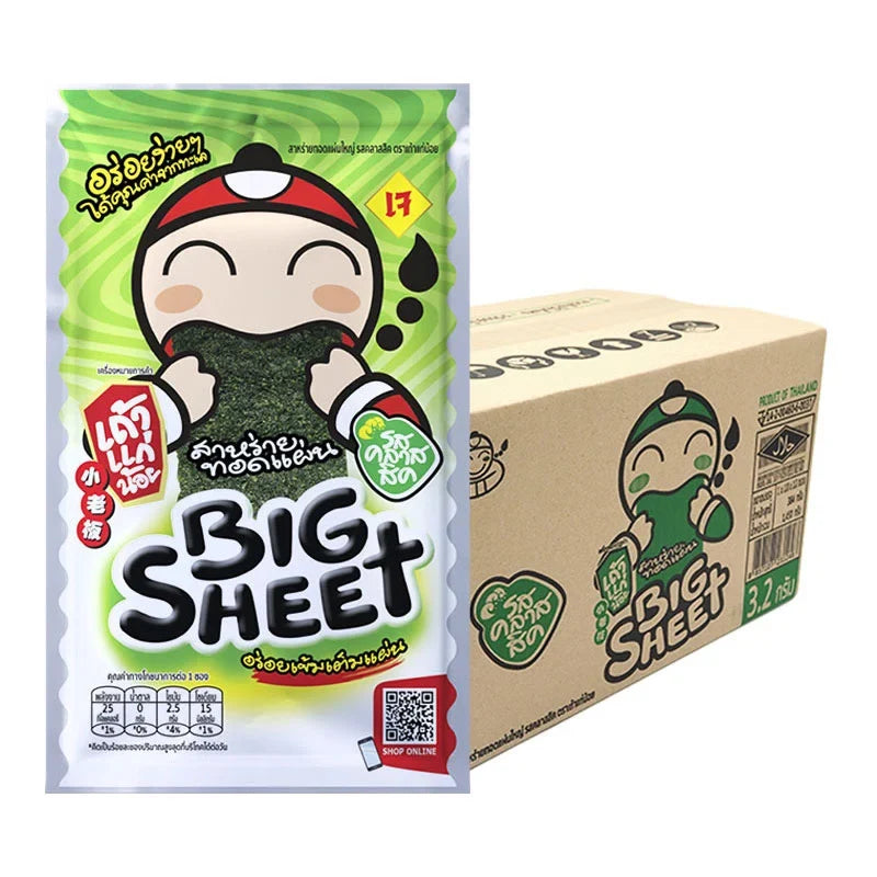 Taokaenoi Crispy Seaweed Big Sheet Classic snack, dry grocery, 3.5g x144, thin and crispy seaweed sheets in packaging.
