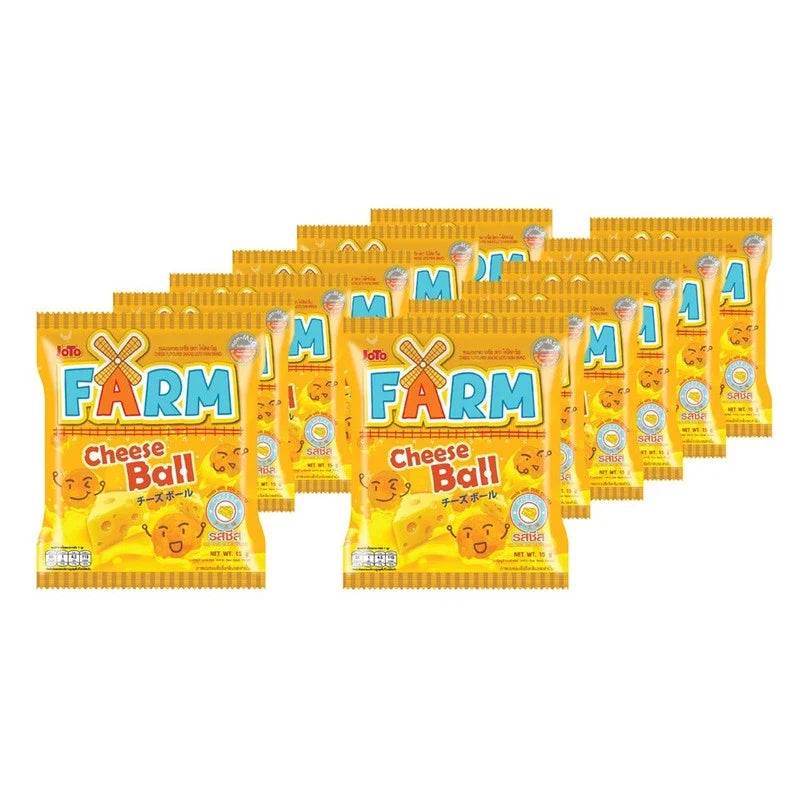 Joto Farm baked corn cheese snack pack, 12g x12, crunchy savory dry grocery snack with cheese flavor.