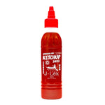 J-LEK Jay Lek Sriracha Chili Sauce with Tomatoes in 235g jar, dry grocery product featuring bright red chili and tomato sauce