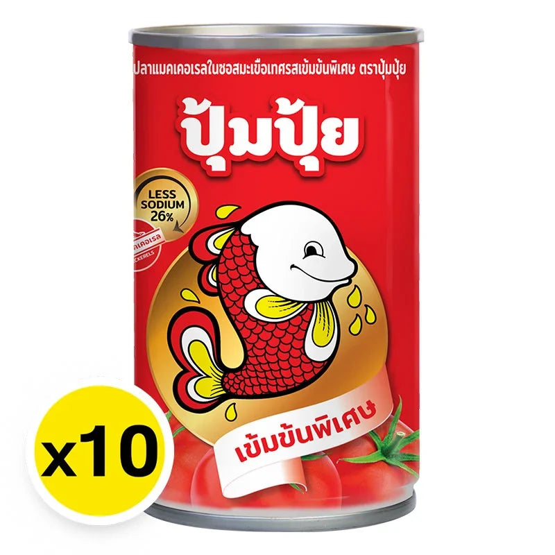 Pumpui Mackerels in Tomato Special Sauce, 155g x10, canned dry grocery product with mackerel fillets in rich tomato sauce