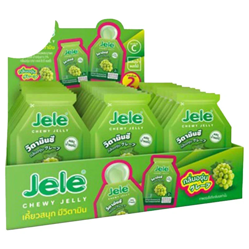 Jele Chewy Grape snack in 18g packaging, chewy grape-flavored confectionery from JELE CHEWY brand.