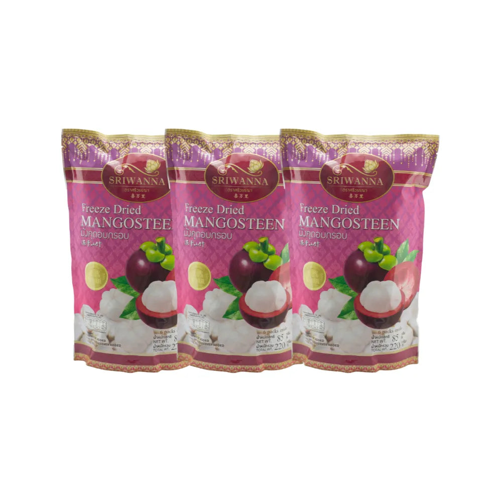 Sriwanna Freeze Dried Mangoteen, dry mango snack from SRIWANNA, showcasing vibrant dried mango pieces in a clear package.