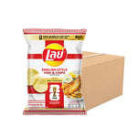 LAYS Classic English Fish N Chips snack pack, 66g x12, crispy snack confectionery with fish and chips flavor in a colorful bag