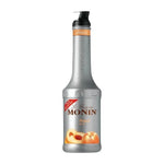 Monin Peach Fruit Mix 1000ml bottle, dry grocery product with peach flavor, ideal for beverages and cocktails.