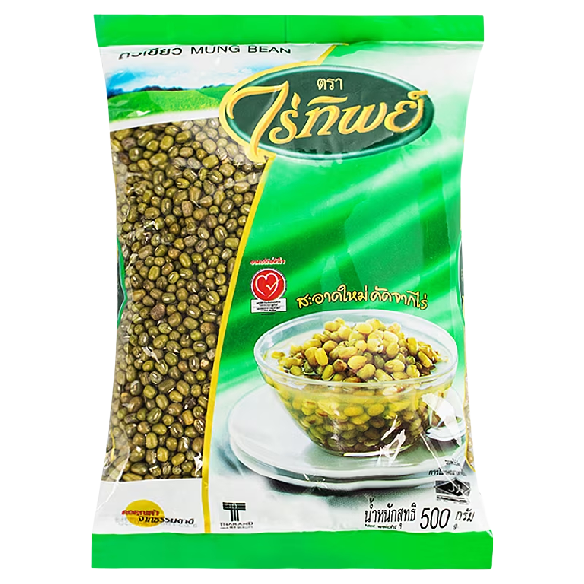Raitip Mung Beans in a grocery package, showing fresh green mung beans ready for cooking or sprouting.