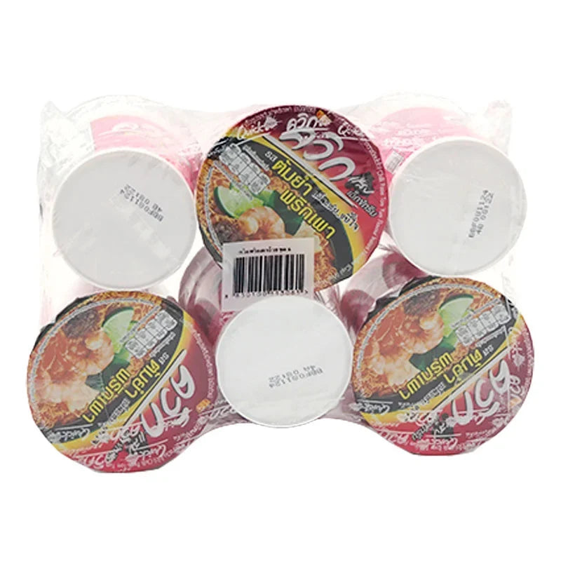 Quick Instant Noodle Cup with Chili Paste Tom Yum flavor, 60g x 6, dry grocery product with spicy, flavorful noodle cups.