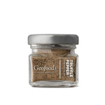 GEO Foods Truffle Pepper in 20g dry grocery package, black and white pepper blend with truffle flavor, close-up of spice container