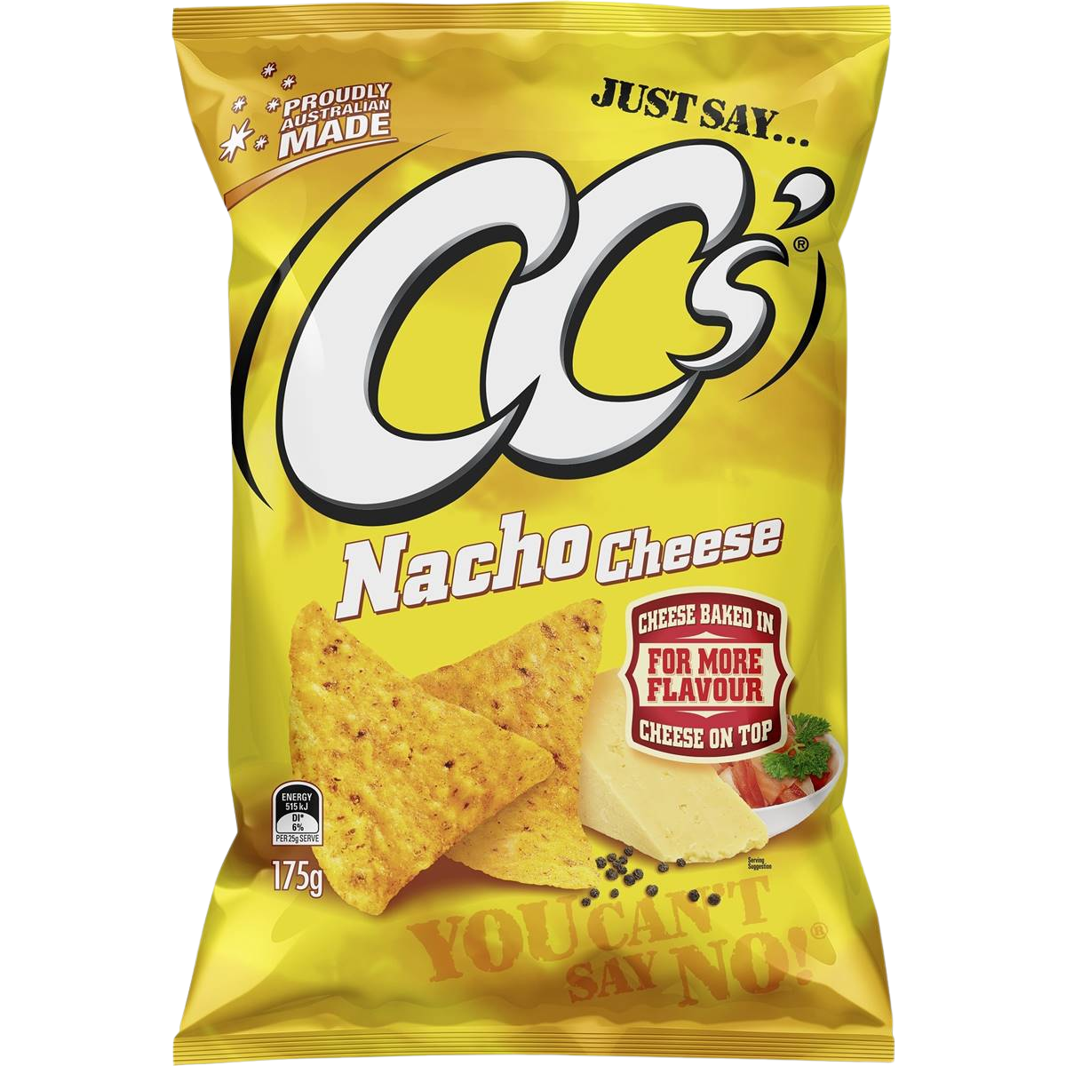 Cc's Nacho Cheese confectionery snacks in a colorful bag, showcasing crunchy cheese-flavored treats.