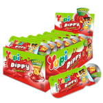 Yupi Dippy Fries confectionery snacks in colorful packaging showing crispy, snack-shaped candy pieces by Yupi.