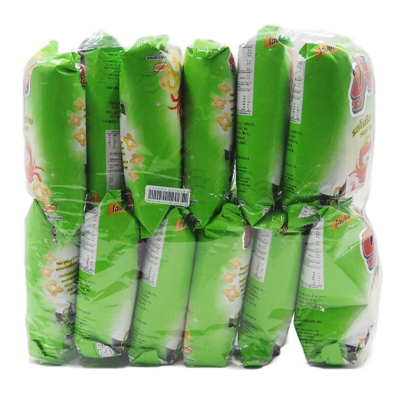 Pu-Jaa Fried Cracker Nori Seaweed snack in 15g sachets, crispy Japanese-style dry grocery snack with seaweed flavor.