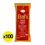 Roza Chili Sauce 10g packets, dry grocery product by ROZA, arranged in a box with vibrant red chili sauce packets visible