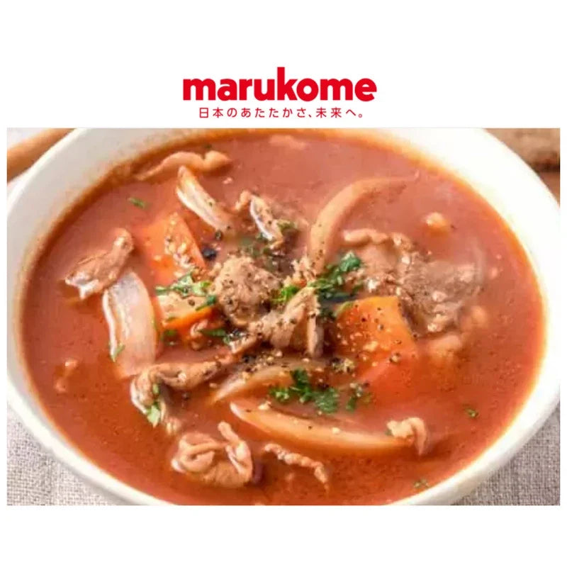 Marukome Aka Miso made with soybeans in a dry grocery package, ready for cooking or seasoning.