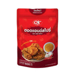 OK Shake Powder Hot and Spicy flavor in 500g package, dry grocery product with vibrant spicy seasoning in a plastic jar.