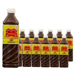 Maerien fermented fish sauce 700ml bottle, typical for Asian cuisine, displayed in a group of 12 bottles in a dry grocery setting.