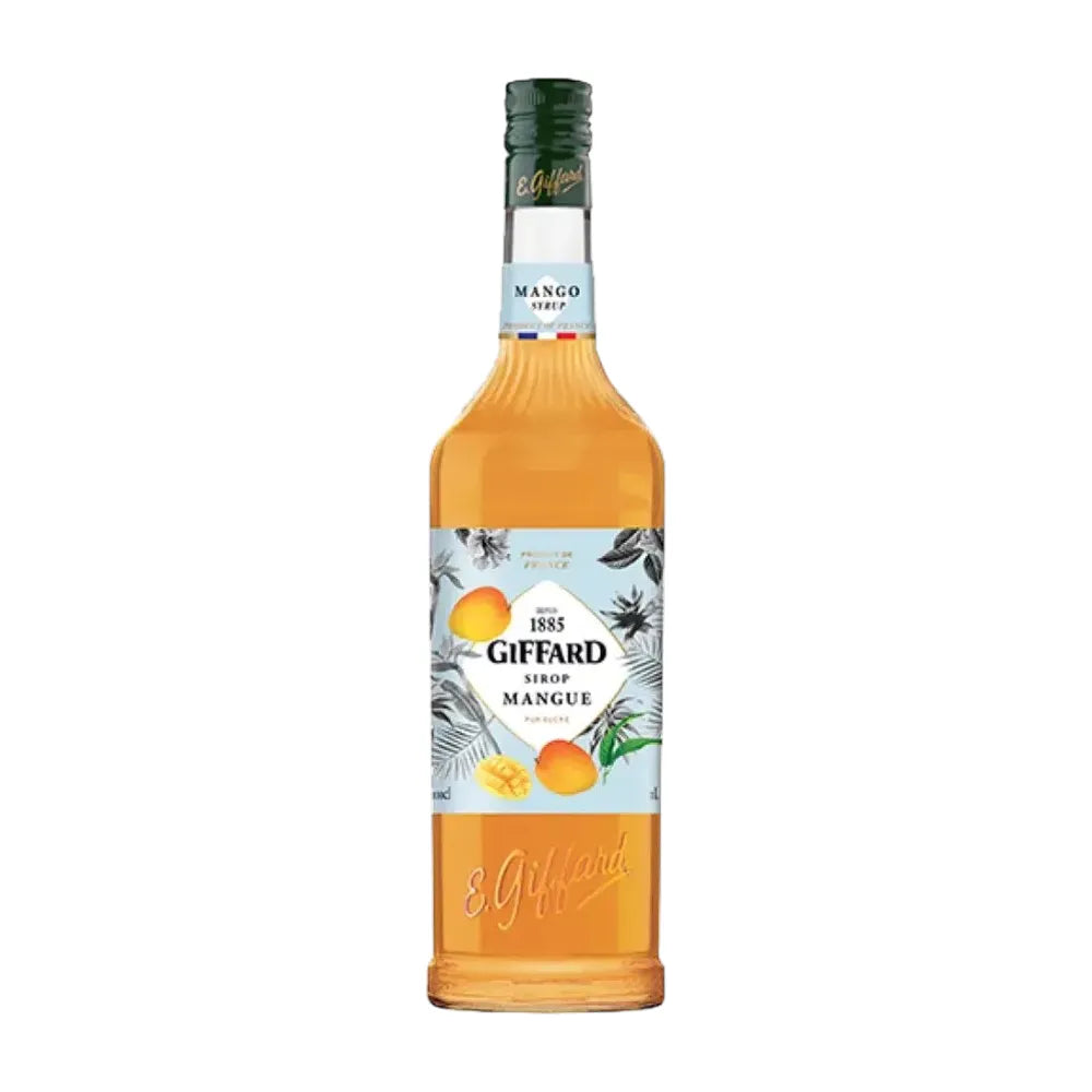 Giffard Mixology Mango 1L bottle of mango-flavored syrup for cocktails and beverages, in a clear plastic container.