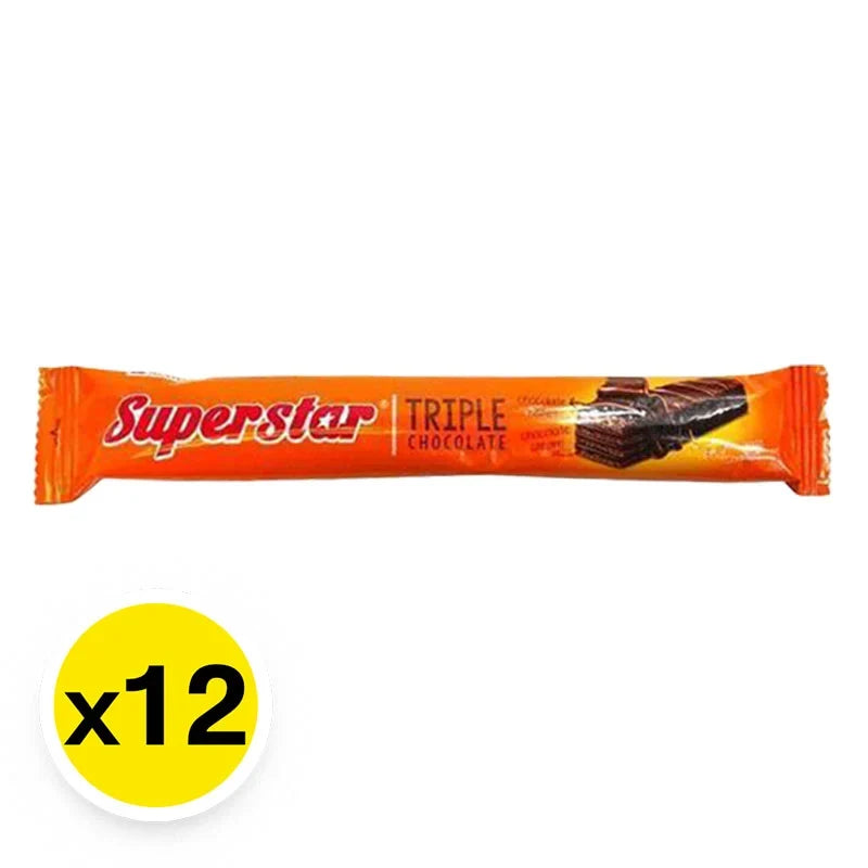 Superstar Chocolate Wafer 12.5g, crispy snack with chocolate layers, ideal for dry grocery and confectionery snack lovers.