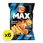 Lay's Max Crab Curry Snack Sticks, 40g packages, showing crispy crab curry flavored snack sticks in a colorful package.