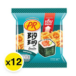 PR Rice Crackers Seaweed Flavor 18g snack pack, crispy rice snack with seaweed flavor, 12-pack, dry grocery snack.