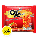 Mama Ok Shrimp Tom Yum Sauce 85g, four-pack, Thai-style dry grocery sauce with shrimp flavor in a clear plastic container.