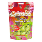Nature's Sensation California seedless raisins, a natural confectionery snack in a close-up image showing glossy, plump raisins.