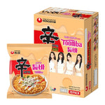 Nongshim Toomba spicy and creamy instant noodles in 137g dry grocery pack, showcasing the noodle cups with vibrant packaging.