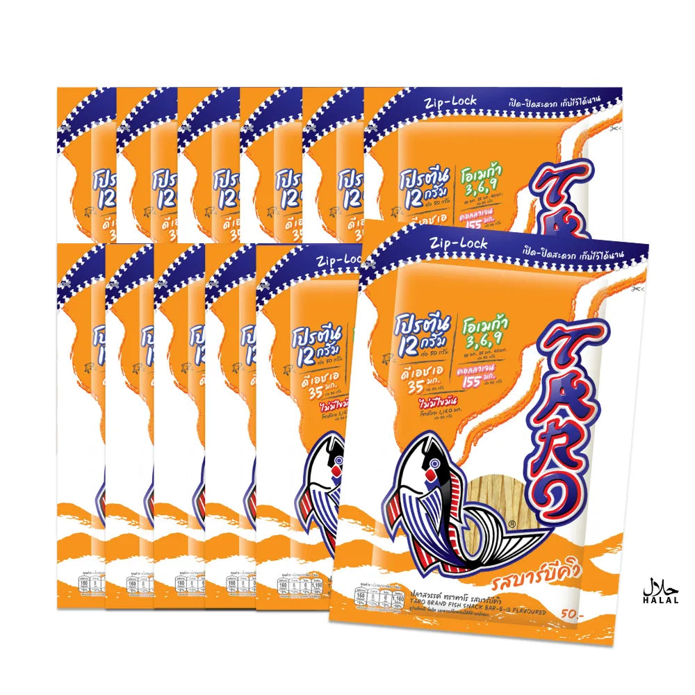 TARO Taro Fish Snack Barbecue Flavored 50g pack, dry grocery snack with crispy fish pieces in barbecue seasoning