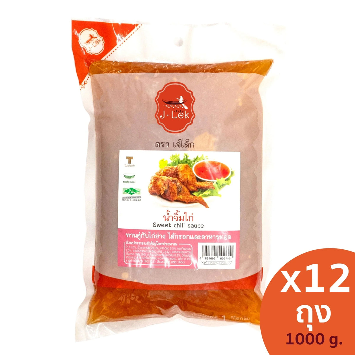 J-lek Jae Lek Chicken Sauce in a 1-bag dry grocery package, featuring a bag of J-LEK branded chicken sauce on a plain background.