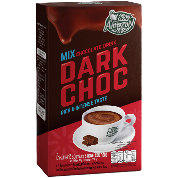 Amazon Dark Chocolate Drink features rich, intense chocolate flavor in a smooth beverage, showcasing a dark chocolate drink from Amazon.