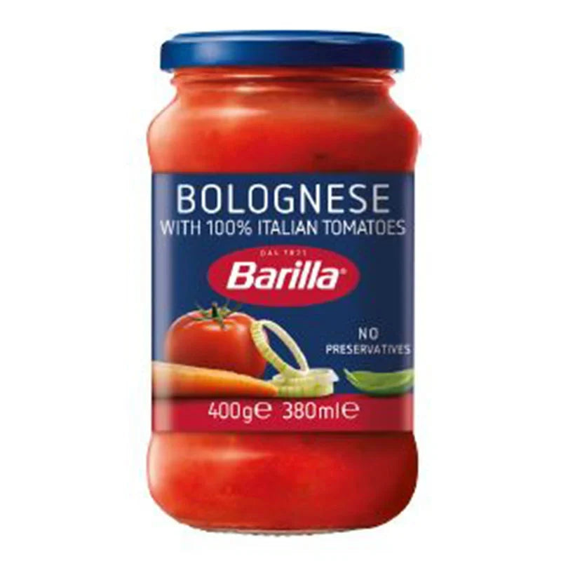 Barilla Bolognese Pasta Sauce 400g jar with label, showcasing the Italian sauce for pasta dishes.