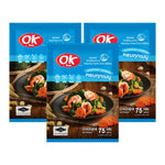 OK Multi-purpose Seasoning Powder in 75g packages, versatile dry grocery seasoning for enhancing various dishes, shown in the image.
