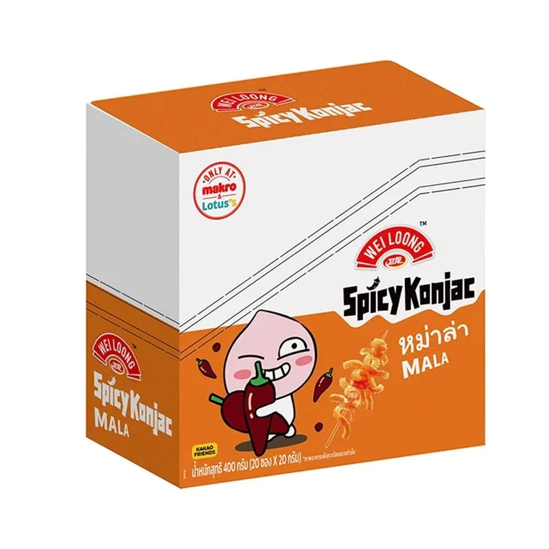 WEI Loong Konjac Mala snack in 400g package, dry grocery, spicy and savory snack confectionery with konjac and mala flavor.