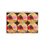 Nongshim Toomba instant noodle cup, spicy and creamy flavor, 113g, shown in a six-pack package with noodles and seasoning.