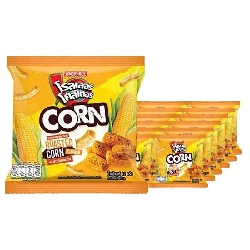Roller Coaster Corn Potato Chips snack, 11g x12 pack, crispy dry grocery snack with crunchy roller coaster-shaped chips.