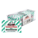 Fisherman's Friend sugar-free mint lozenges in a pack of 12, ideal for freshening breath and soothing sore throats.