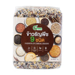 Dr.Green rice mixed with nine types of grains in a 1kg package, showcasing a blend of colorful grains in a dry grocery setting.