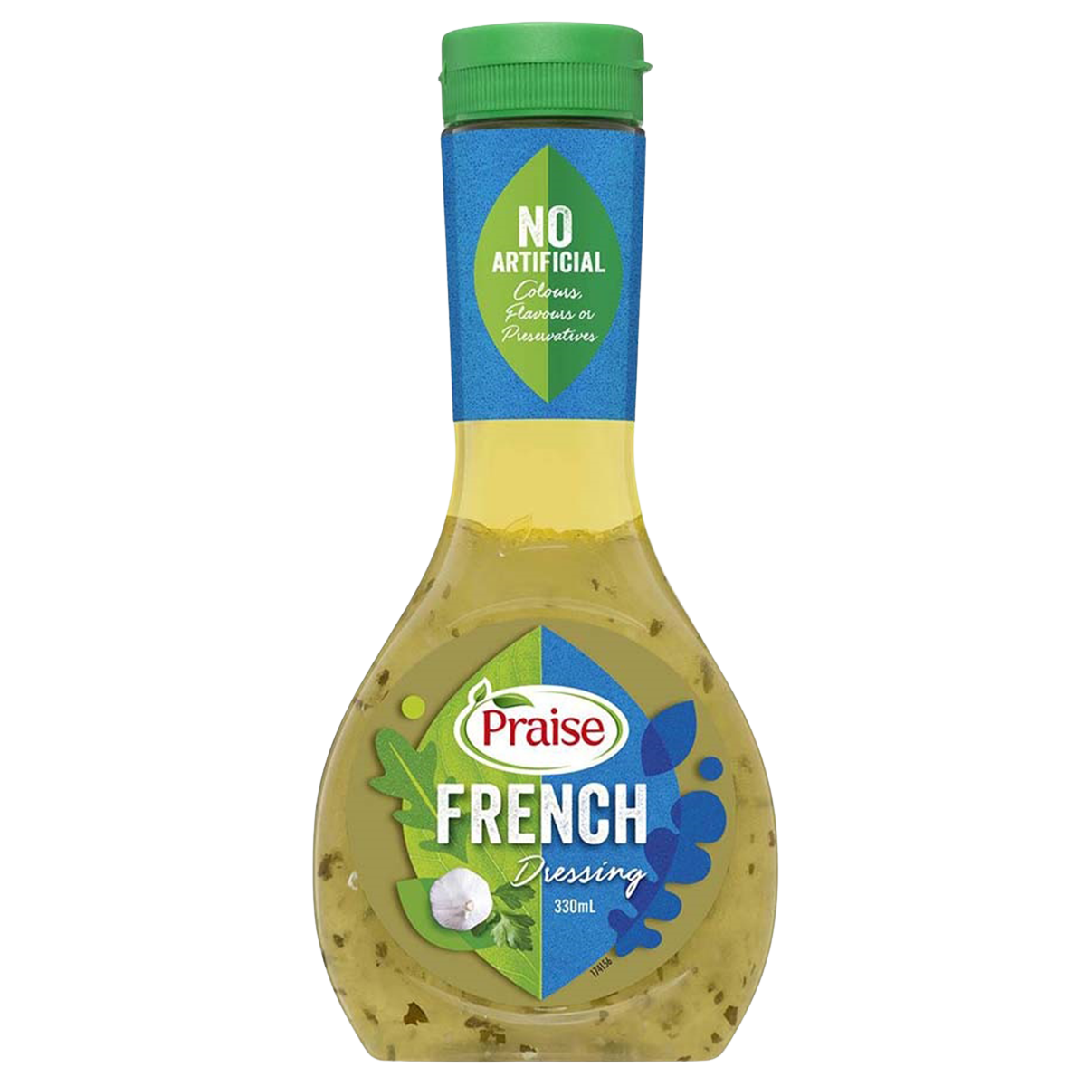 Bottle of Praise French Dressing for salads, featuring creamy texture and classic French flavor, on a grocery store shelf.