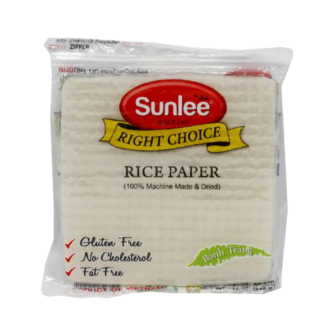 Sunlee rice paper for cooking and wrapping, thin translucent sheets used in Asian cuisine, shown in the product image.