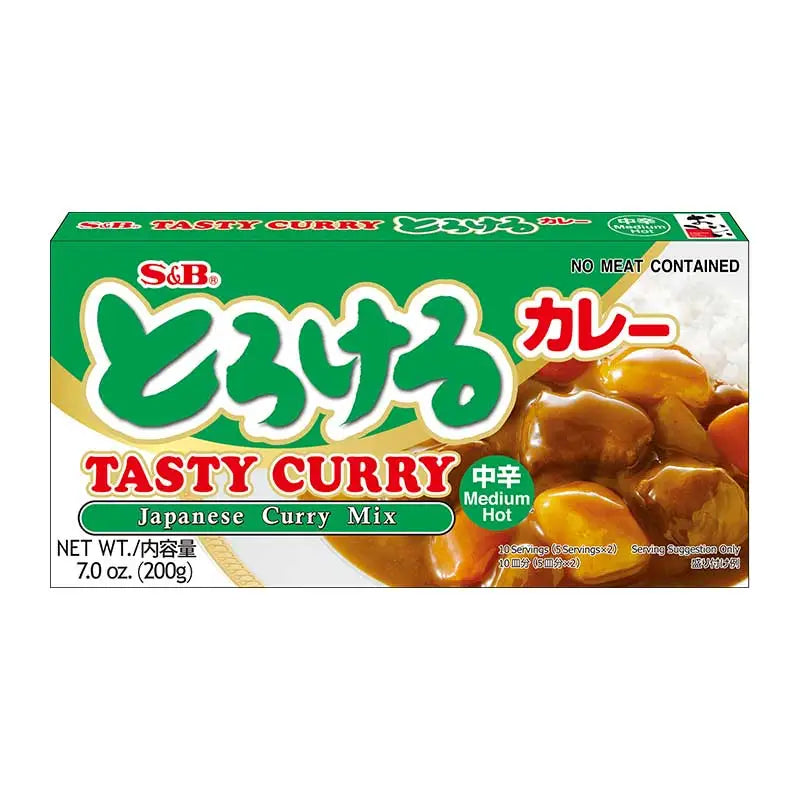 S&B Tasty Curry Japanese Mix Medium Hot 200g dry grocery spice blend in a clear plastic package with colorful label