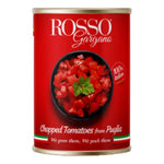 Canned Rosso Chopped Tomatoes 400g in a can, ready for cooking, from the ROSSO dry grocery brand.